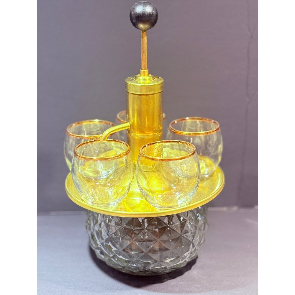 Vintage Park Sherman Liquor Dispenser Pump Decanter Set with 5 Shot Glasses